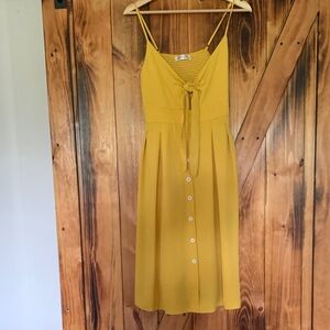 Cupshe Mustard Midi Dress with Button Detail